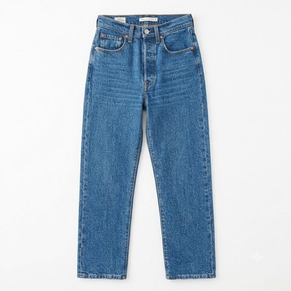 Levis Premium Ribcage Straight Ankle Jeans Blue Button Fly High Rise Womens 24